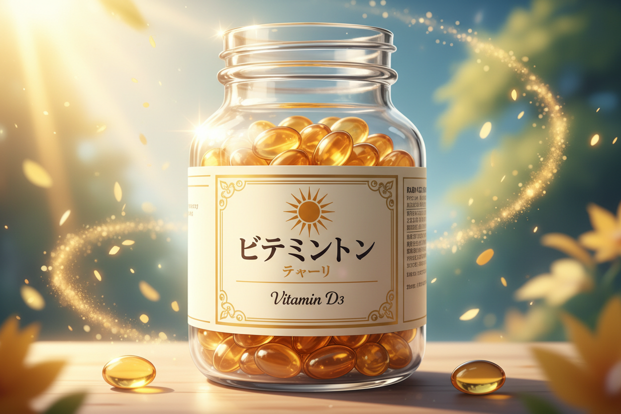 vitamin d in einer glasdose. im animestyle.